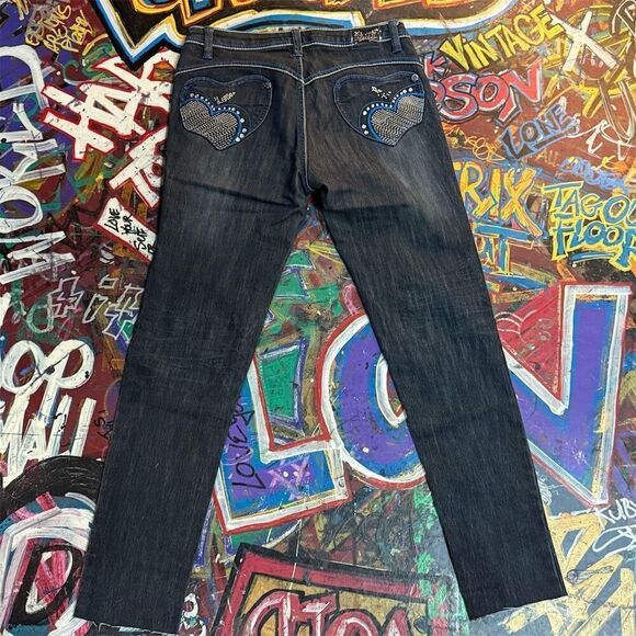 Apple Bottom Women's low rise Skinny Jeans M Blue Embellished Heart Pockets - Picture 1 of 14